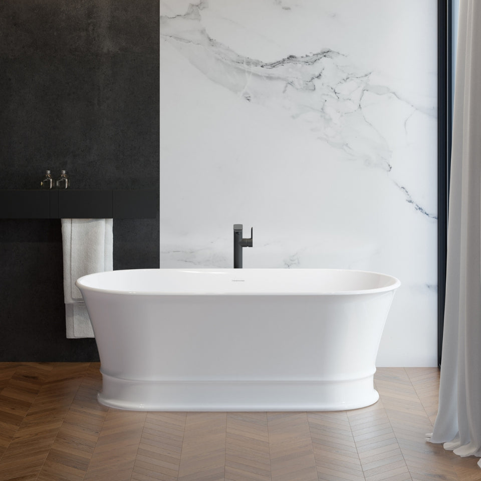 Turner Hastings Claremont 170 x 84 MagnaCast Free Standing Bath - Gloss White with Overflow