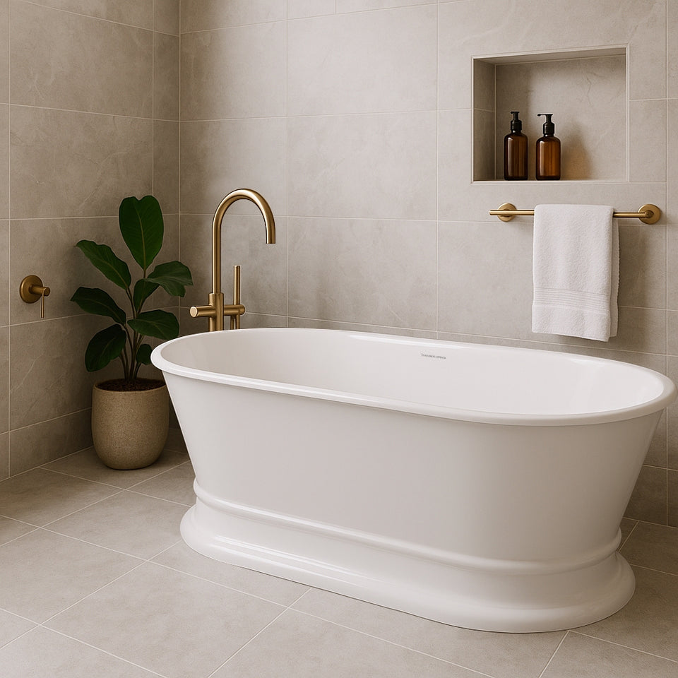 Turner Hastings Claremont 170 x 84 MagnaCast Free Standing Bath - Gloss White with Overflow