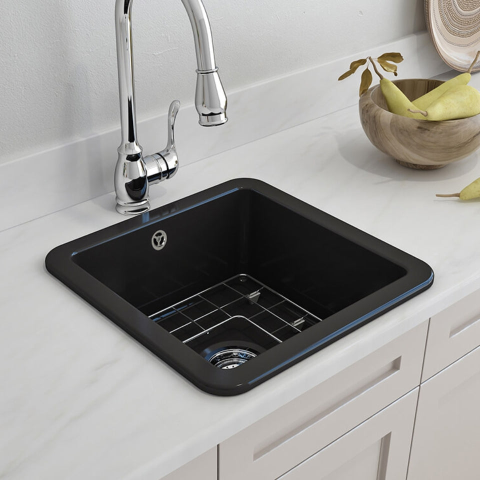 Turner Hastings Cuisine 46 x 46 Inset / Undermount Fine Fireclay Matte Black Sink With Overflow