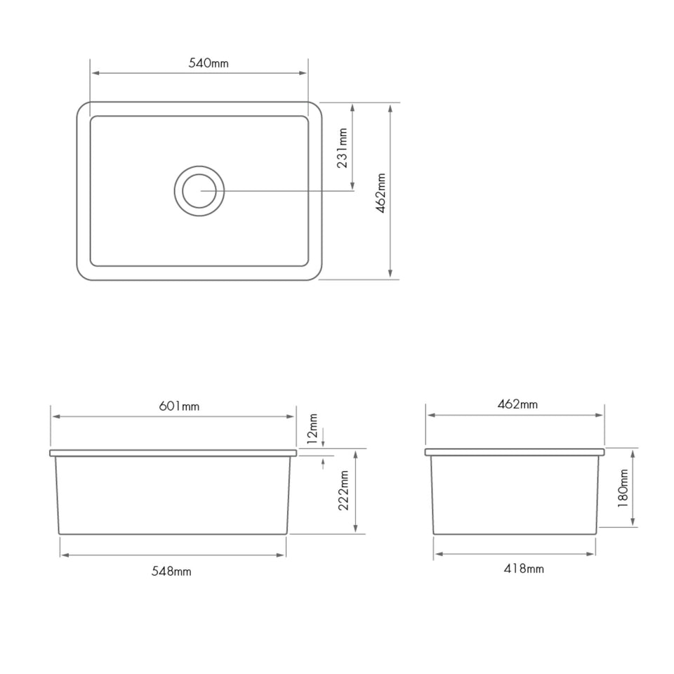 Turner Hastings Cuisine 60 x 46 Inset / Undermount Fine Fireclay Matte Black Sink