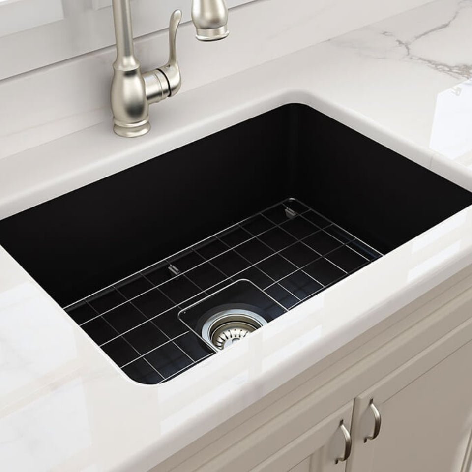 Turner Hastings Cuisine 68 x 48 Inset / Undermount Fine Fireclay Matte Black Sink With Overflow