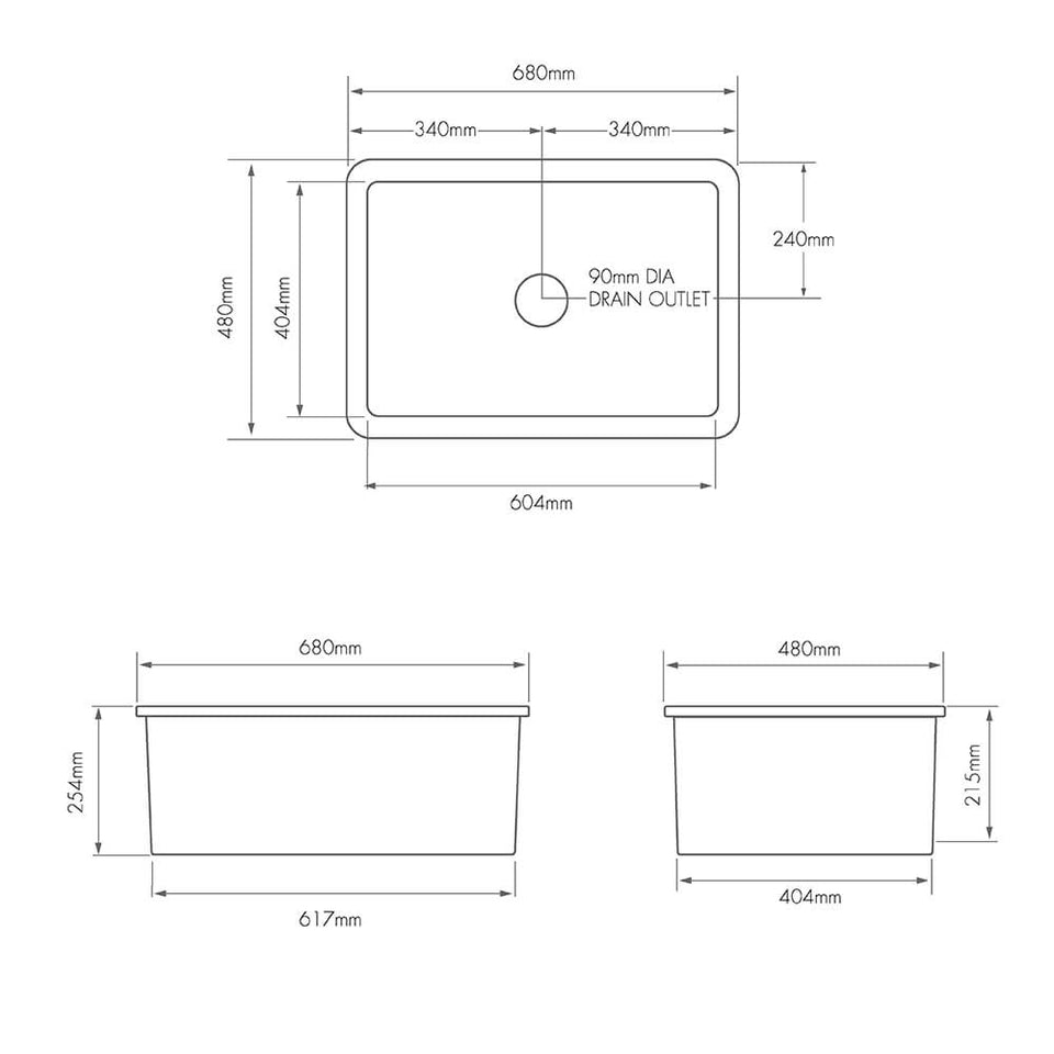 Turner Hastings Cuisine 68 x 48 Inset / Undermount Fine Fireclay Matte Black Sink With Overflow