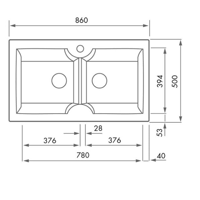 Turner Hastings Cuisine 86 x 50 Inset / Undermount Fine Fireclay Sink - Double Bowl with Taphole - Gloss White