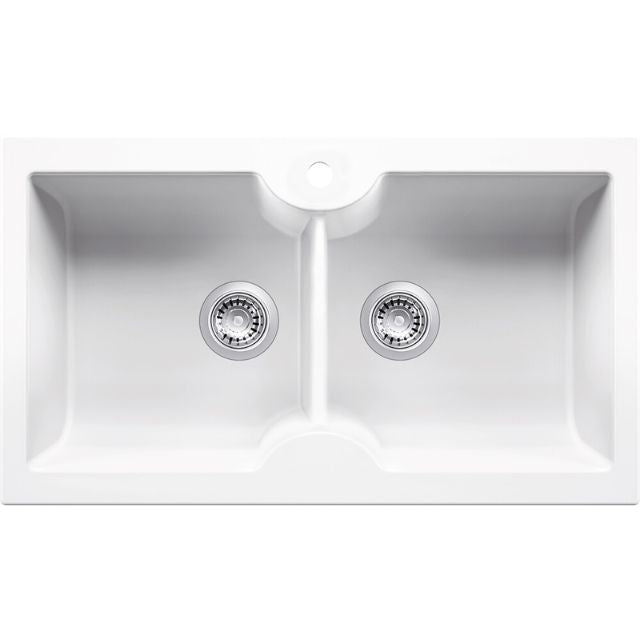 Turner Hastings Cuisine 86 x 50 Inset / Undermount Fine Fireclay Sink - Double Bowl with Taphole - Gloss White