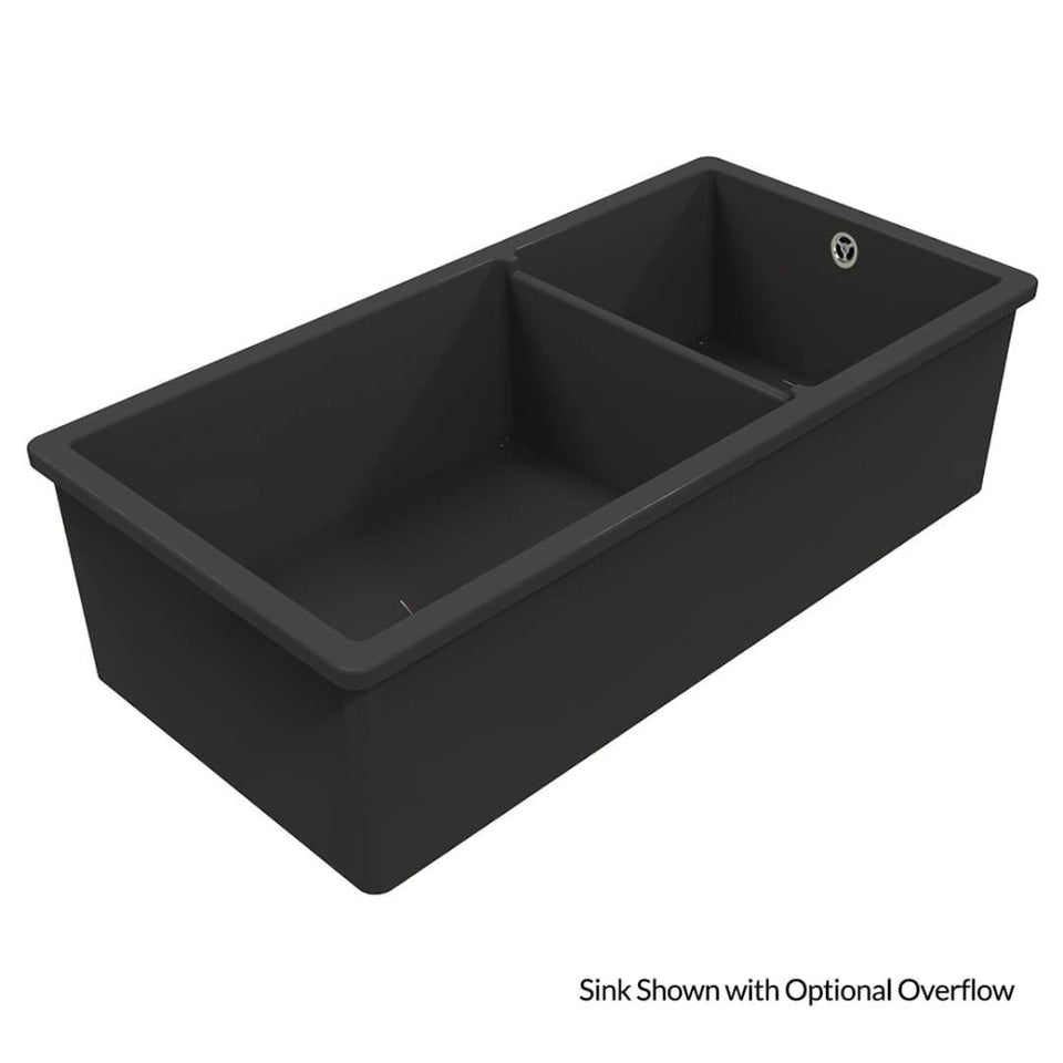 Turner Hastings Cuisine 93 x 48 One and a Half Bowl Inset / Undermount Fine Fireclay Matte Black Sink With Overflow