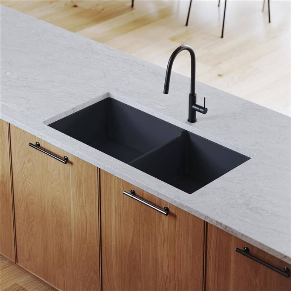 Turner Hastings Cuisine 93 x 48 One and a Half Bowl Inset / Undermount Fine Fireclay Matte Black Sink With Overflow
