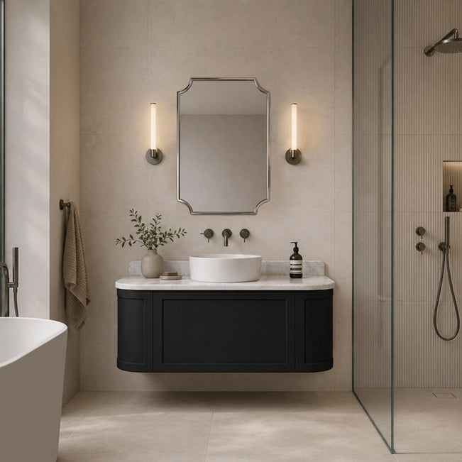 Lifestyle Turner Hastings Evara 120 x 53 Wall Hung Vanity with Real Marble Top & Above Counter Basin - Volcanic Ash EV124-VA-NTH - The Blue Space