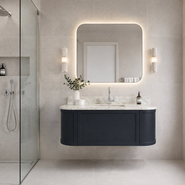 Lifestyle Turner Hastings Evara 120 x 53 Wall Hung Vanity with Real Marble Top & Under Counter Basin - Aegean Blue EV122-AB-1TH - The Blue Space