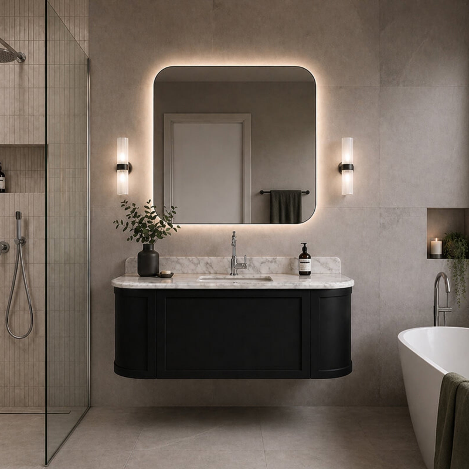 Lifestyle Turner Hastings Evara 120 x 53 Wall Hung Vanity with Real Marble Top & Under Counter Basin - Volcanic Ash EV121-VA-1TH - The Blue Space