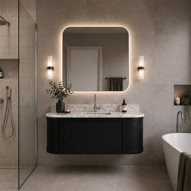 Lifestyle Turner Hastings Evara 120 x 53 Wall Hung Vanity with Real Marble Top & Under Counter Basin - Volcanic Ash EV121-VA-1TH - The Blue Space