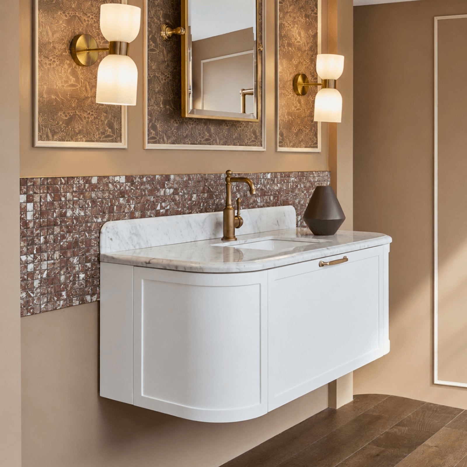 Angle Turner Hastings Evara 120 x 53 Wall Hung Vanity with Real Marble Top & Under Counter Basin - White EV120-WH-1TH - The Blue Space