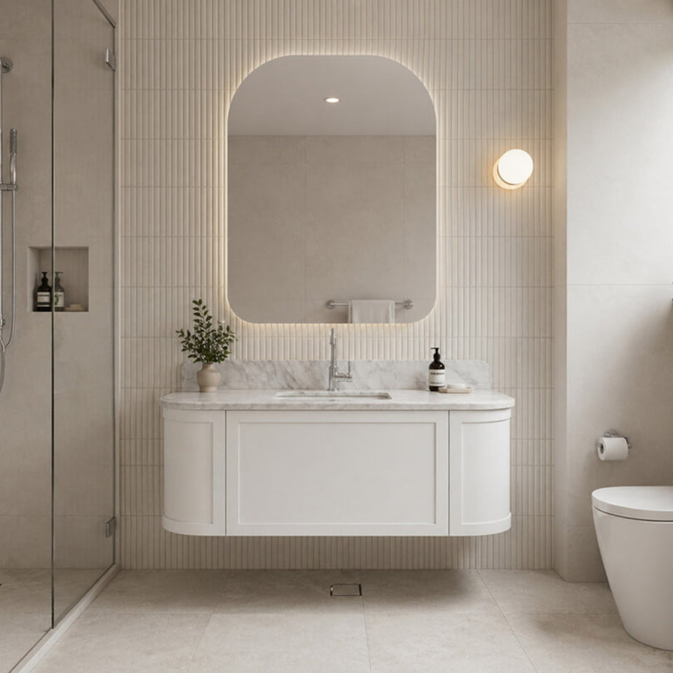 Turner Hastings Evara 120 x 53 Wall Hung Vanity with Real Marble Top & Under Counter Basin - White