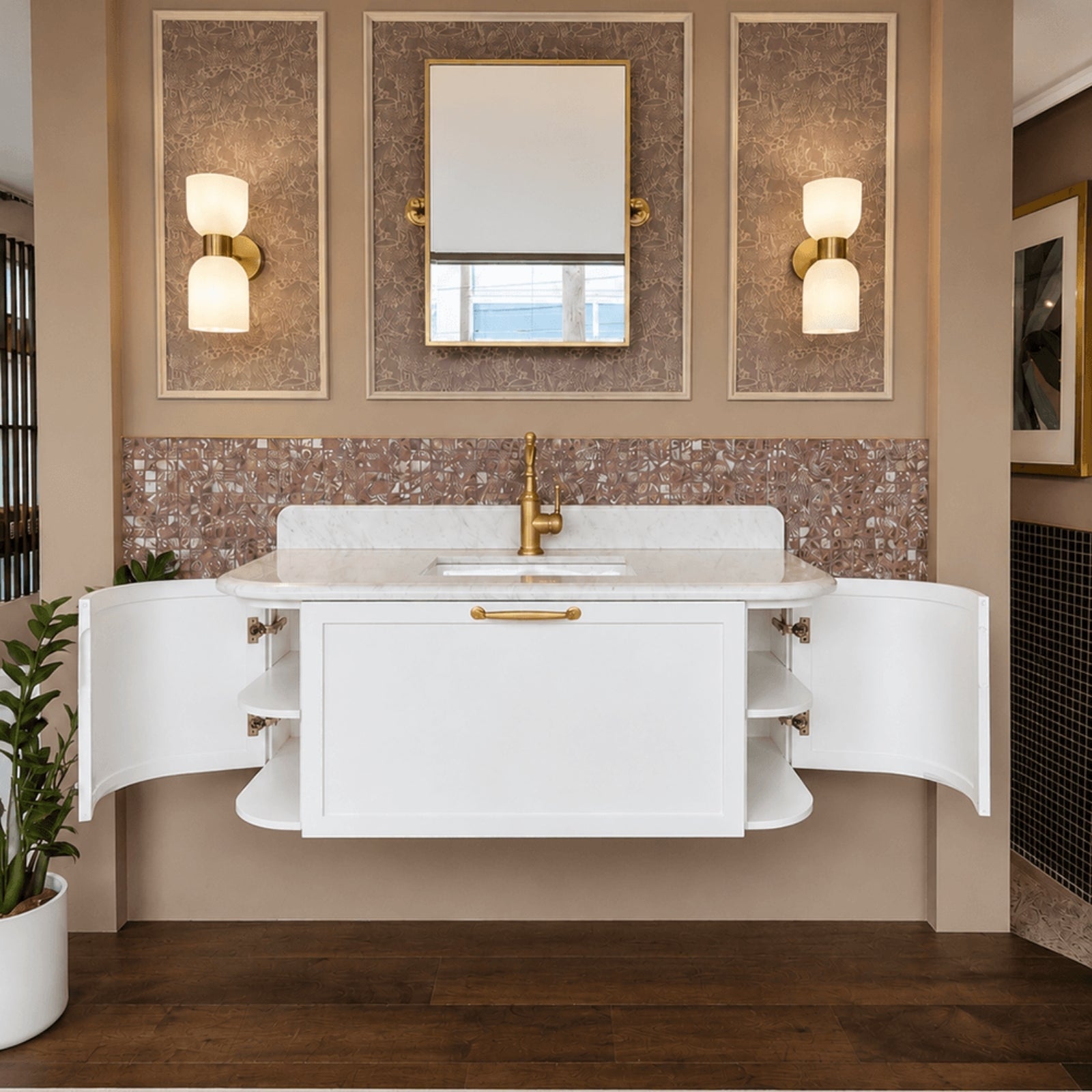Open Drawer Turner Hastings Evara 120 x 53 Wall Hung Vanity with Real Marble Top & Under Counter Basin - White EV120-WH-1TH - The Blue Space