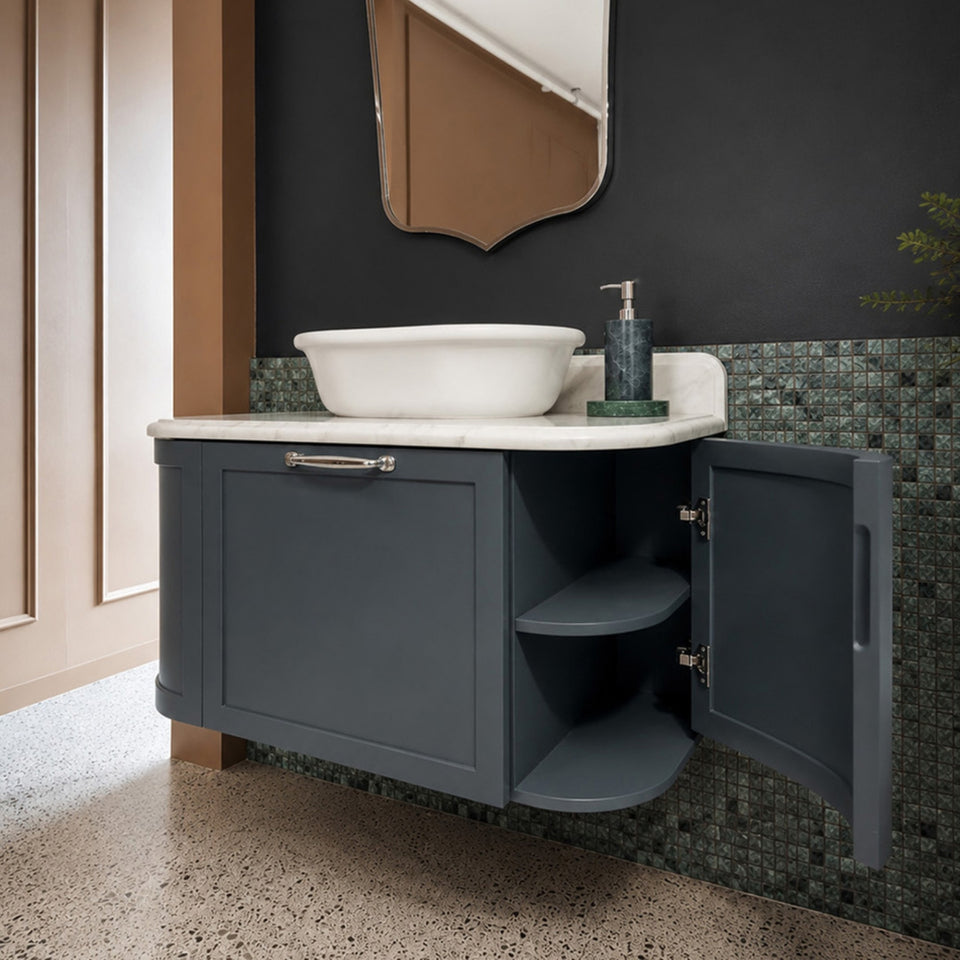 Turner Hastings Evara 75 x 53 Wall Hung Vanity with Real Marble Top & Above Counter Basin - Aegean Blue