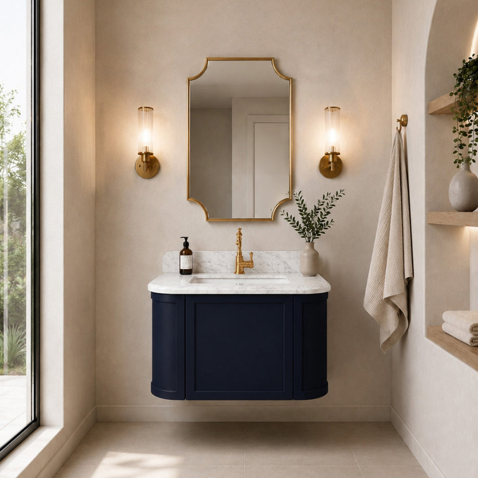 Turner Hastings Evara 75 x 53 Wall Hung Vanity with Real Marble Top & Under Counter Basin - Aegean Blue