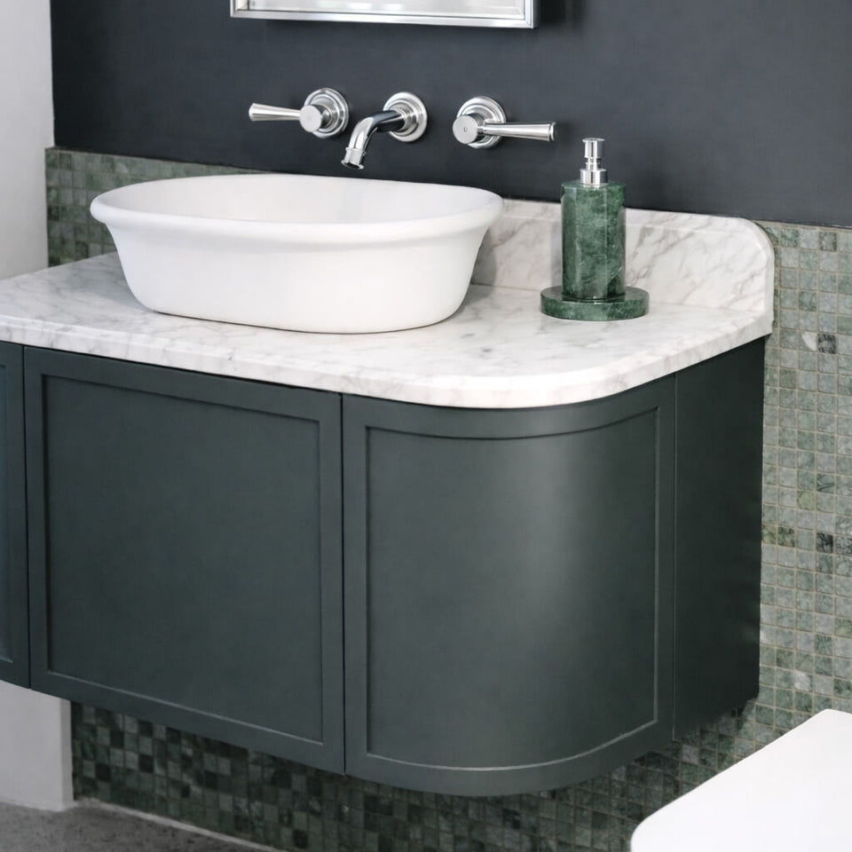 Turner Hastings Evara 90 x 53 Wall Hung Vanity with Real Marble Top & Above Counter Basin - Aegean Blue