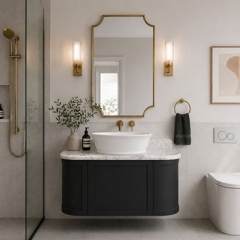 Turner Hastings Evara 90 x 53 Wall Hung Vanity with Real Marble Top & Above Counter Basin - Volcanic Ash