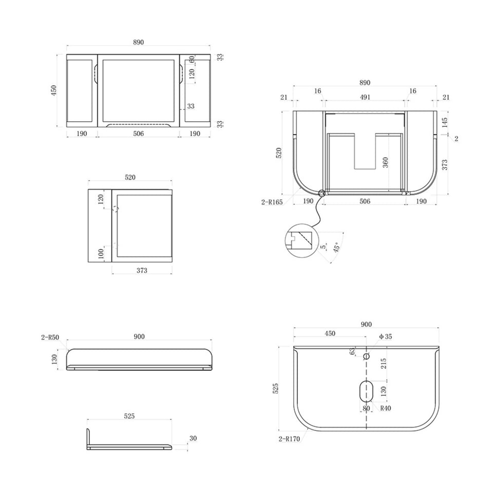 Turner Hastings Evara 90 x 53 Wall Hung Vanity with Real Marble Top & Above Counter Basin - White