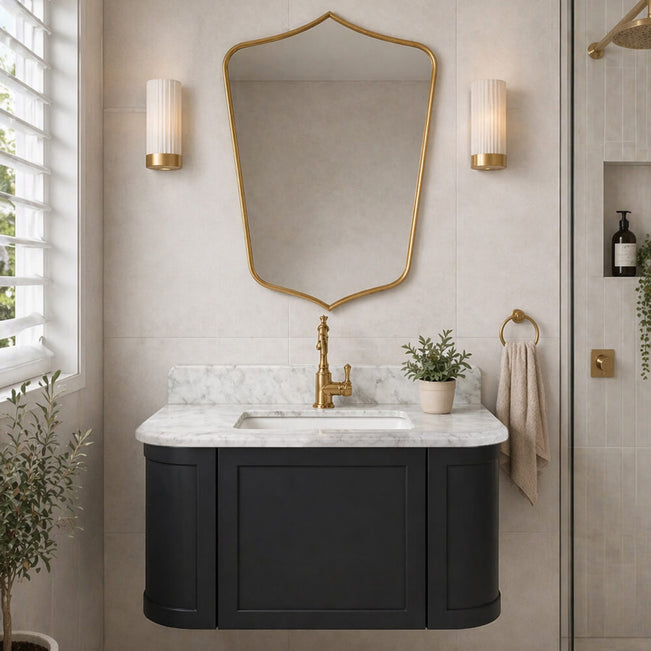 Lifestyle 1 Turner Hastings Evara 90 x 53 Wall Hung Vanity with Real Marble Top & Under Counter Basin - Volcanic Ash EV951-VA-1TH - The Blue Space
