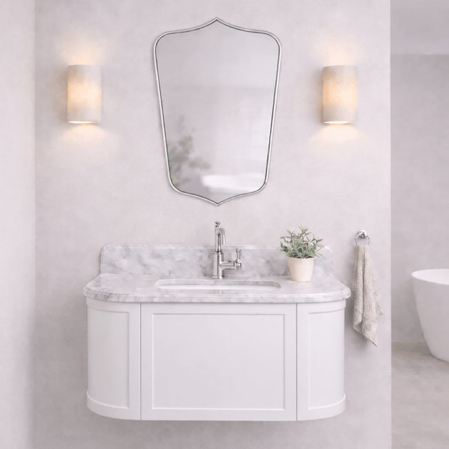 Lifestyle 1 Turner Hastings Evara 90 x 53 Wall Hung Vanity with Real Marble Top & Under Counter Basin - White EV950-WH-NTH - The Blue Space