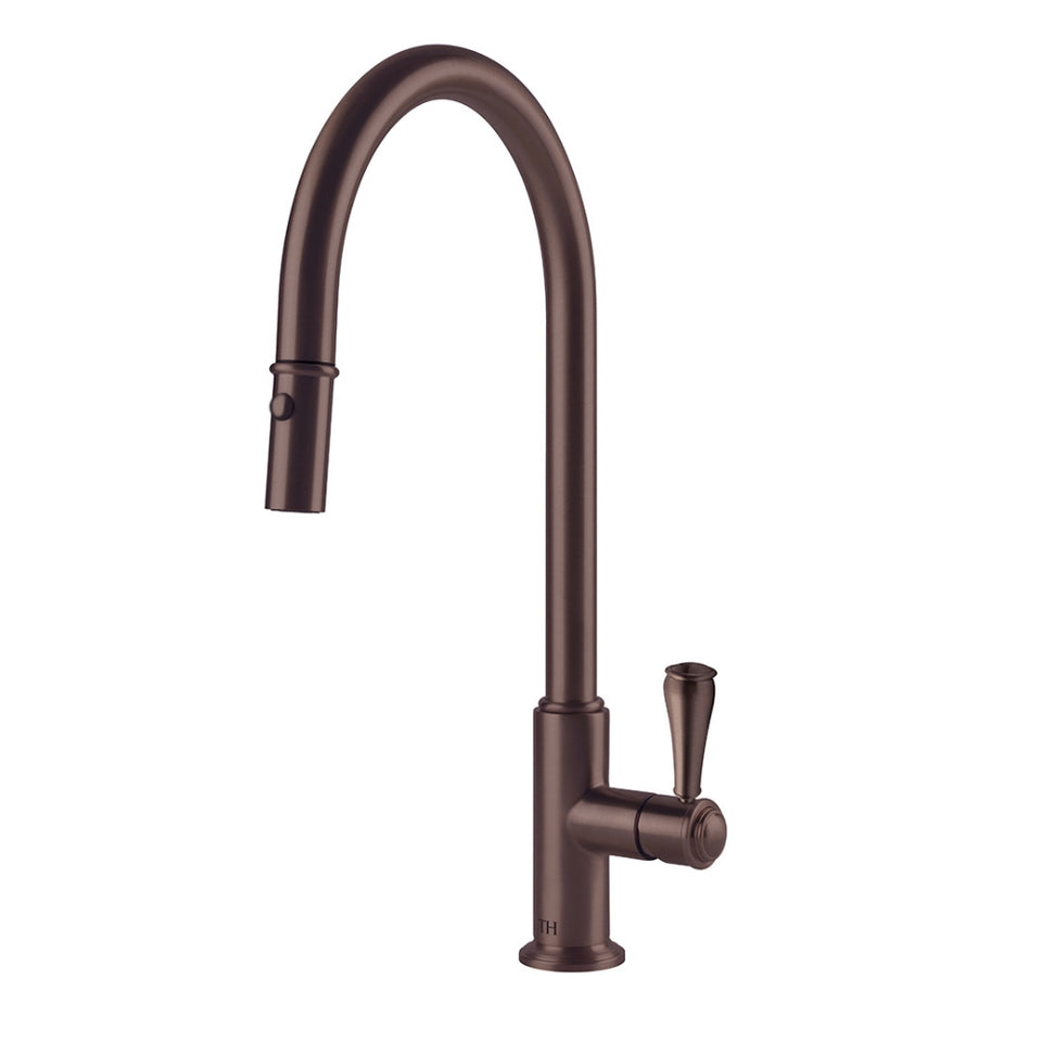 Turner Hastings Ludlow Pull Out Mixer Tap with Metal Lever Handle - English Bronze