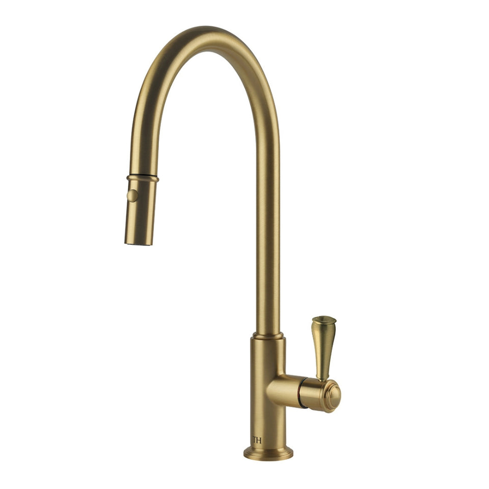 Turner Hastings Ludlow Pull Out Sink Mixer with Metal Lever Handle - Brushed Brass