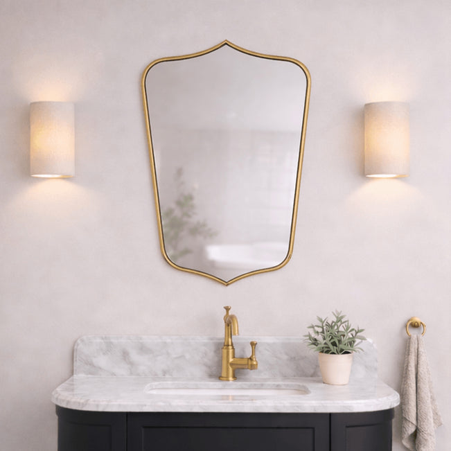 Lifestyle Turner Hastings Mayer Shield 800x500mm Mirror - Brushed Brass MA410MR-BB - The Blue Space