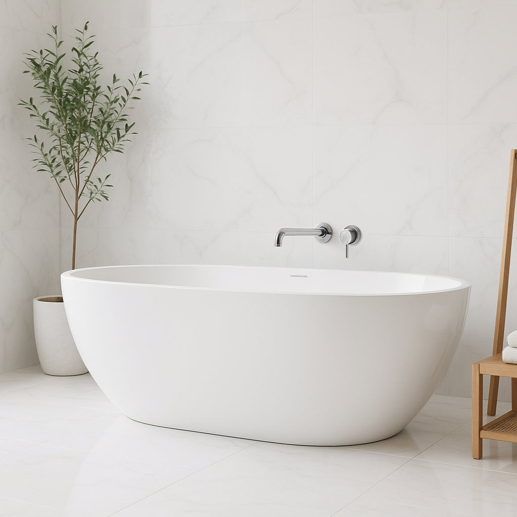 Lifestyle Turner Hastings Narva 160 x 74 MagnaCast Free Standing Bath - Gloss White with Overflow NA1600MCB-GW-OF - The Blue Space