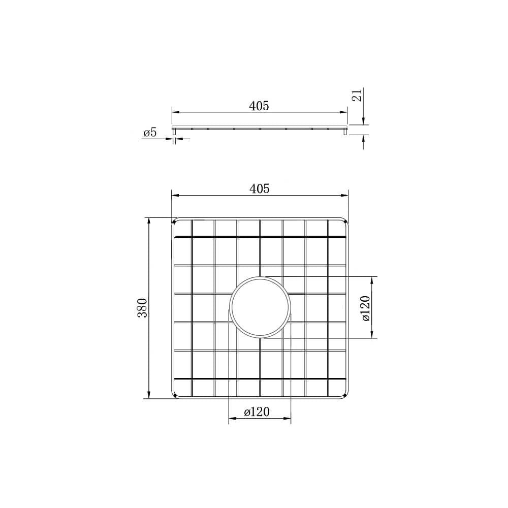 Technical Drawing Turner Hastings Stainless Steel Grid to suit Cove 85 (large side) - Brushed Brass CV411SSG-BB - The Blue Space
