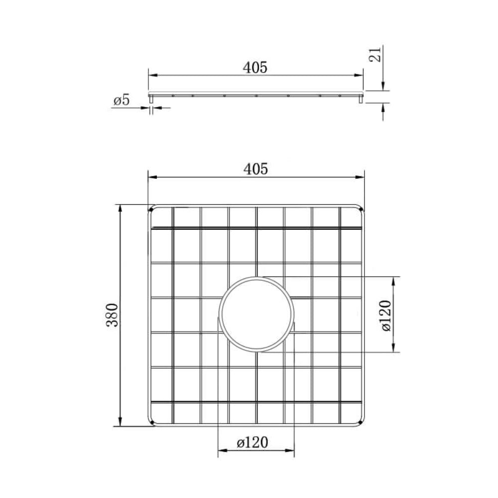 Technical Drawing Turner Hastings Stainless Steel Grid to suit Cove 85 (large side) CV41SSG - The Blue Space