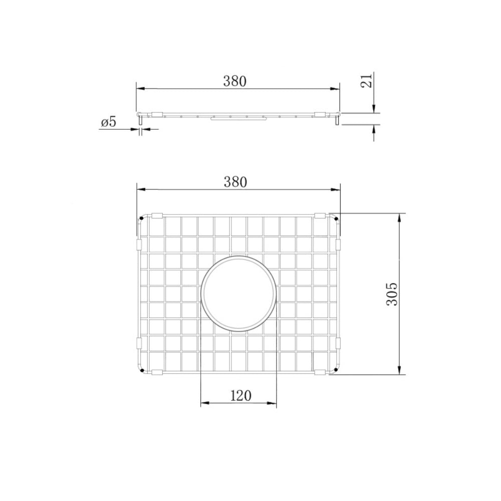 Technical Drawing Turner Hastings Stainless Steel Grid to suit Cove 85 (small side) - Brushed Brass CV311SSG-BB - The Blue Space