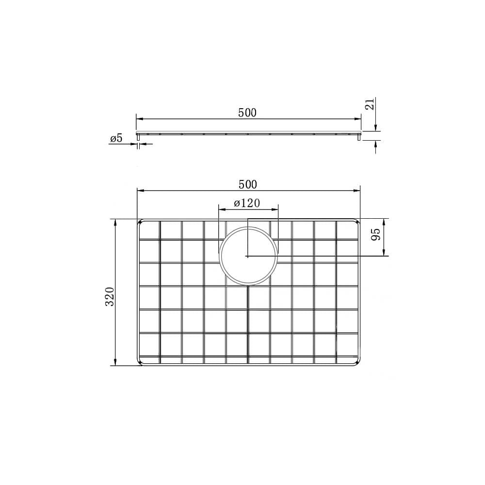 Technical Drawing Turner Hastings Stainless Steel Grid to suit Galdor 60x41 Sink GA60SSG - The Blue Space