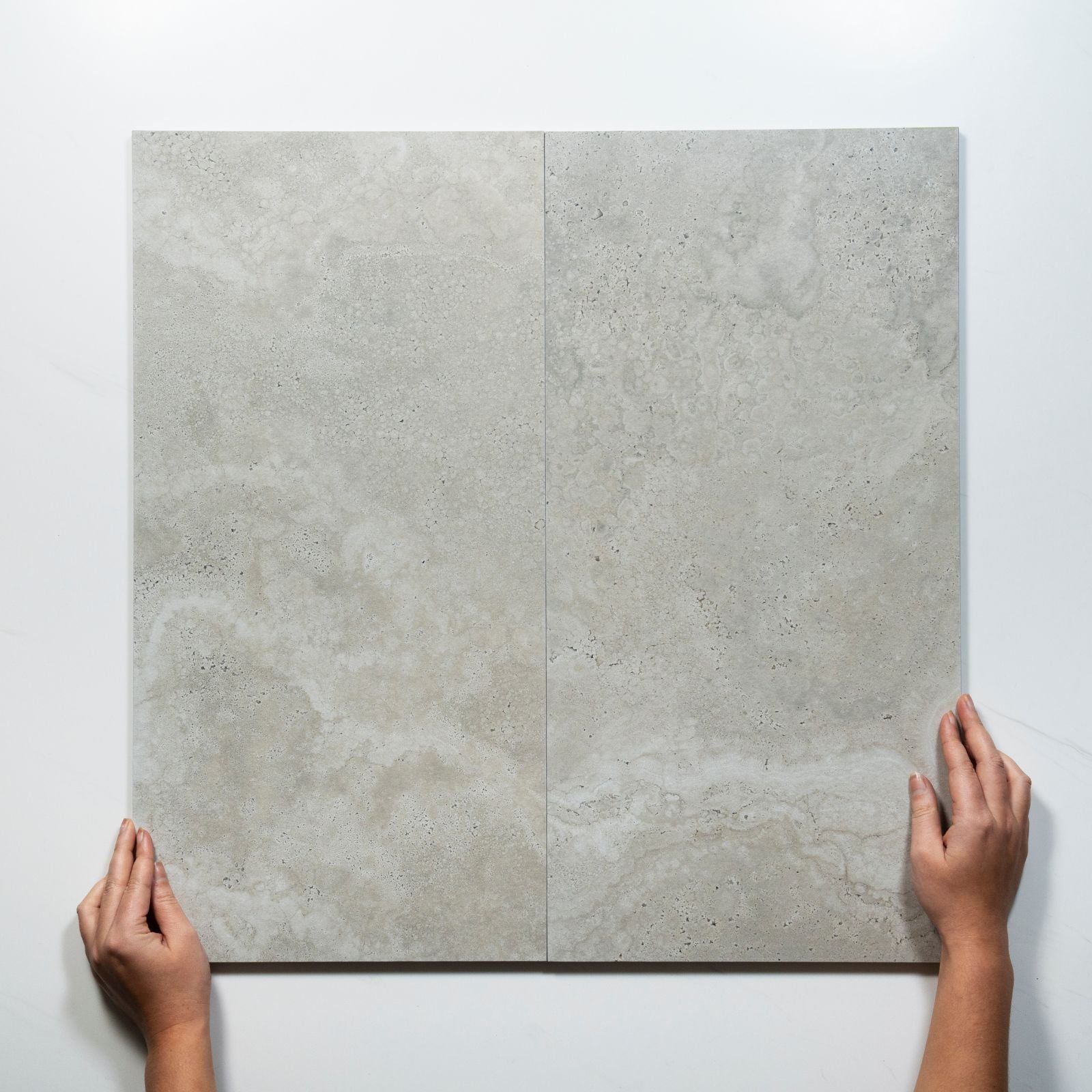 Pattern With Hand Tuscan Grey Travertine Look Tile 300mm x 600mm 36CRWSVM - The Blue Space