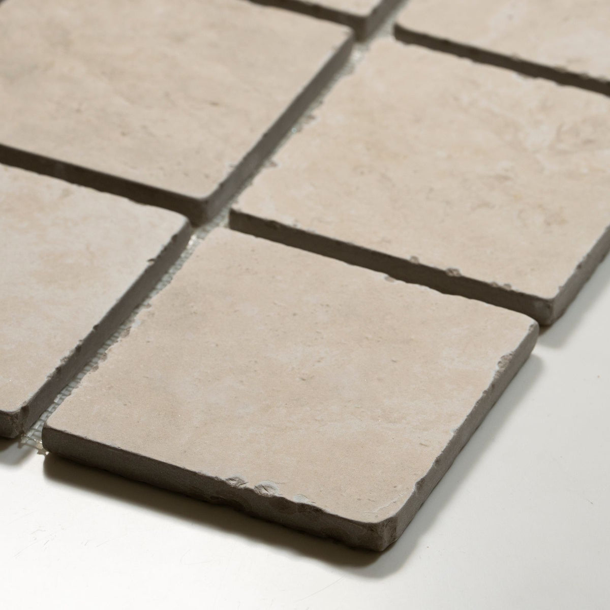 Valerie Cream Travertine Straight Bond Cobblestone Porcelain Tile Sheets TRVBETGCOBST - The Blue Space