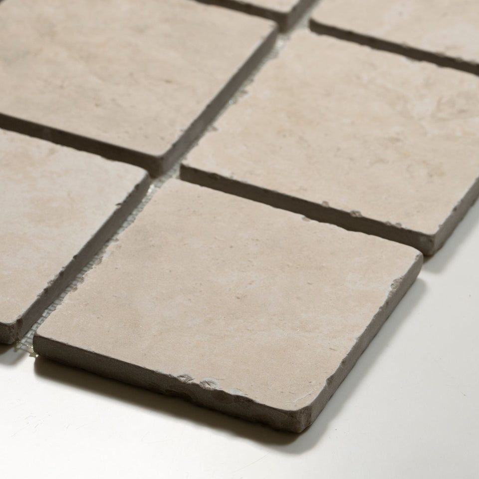 Valerie Cream Travertine Straight Bond Cobblestone Porcelain Tile Sheets