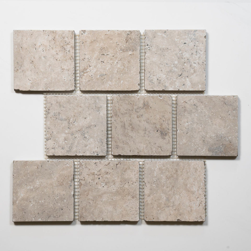 Valerie Ivory Travertine Brick Bond Cobblestone Porcelain Tile Sheets