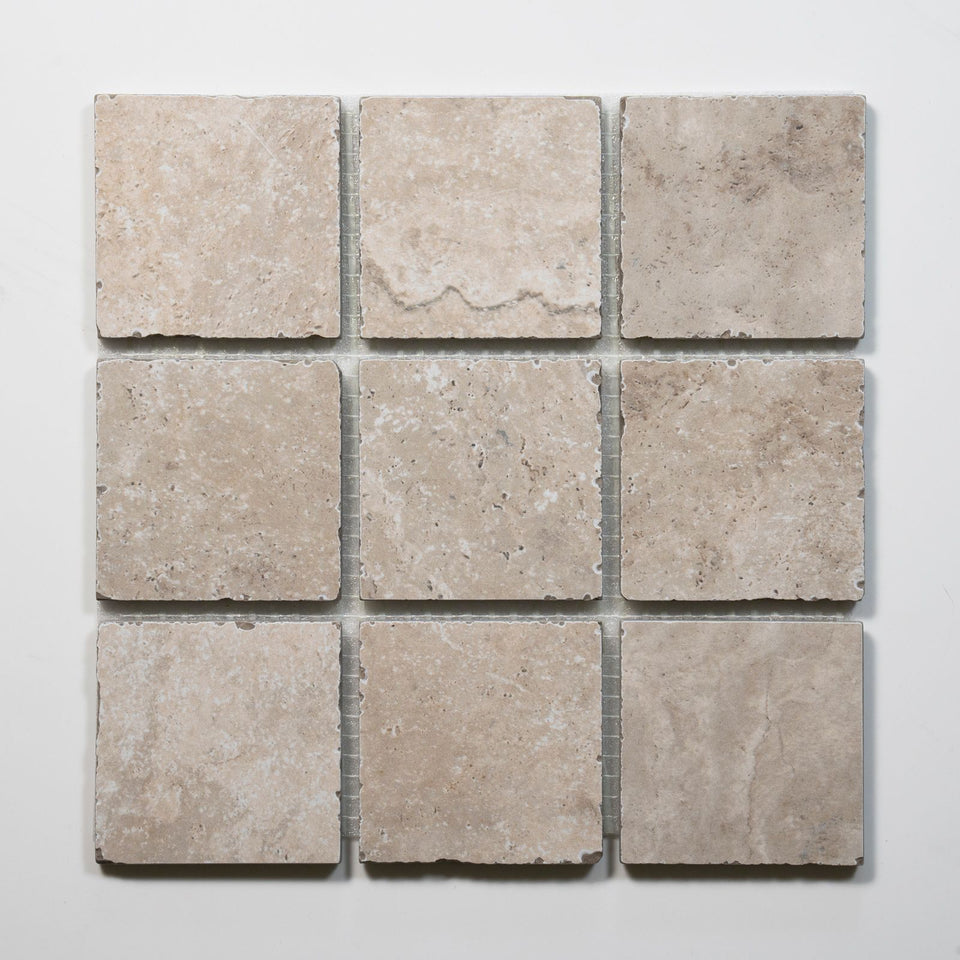 Valerie Ivory Travertine Straight Bond Cobblestone Porcelain Tile Sheets