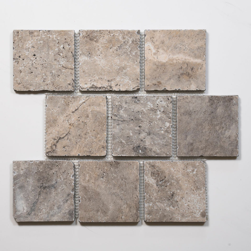 Valerie Rustic Travertine Brick Bond Cobblestone Porcelain Tile Sheets