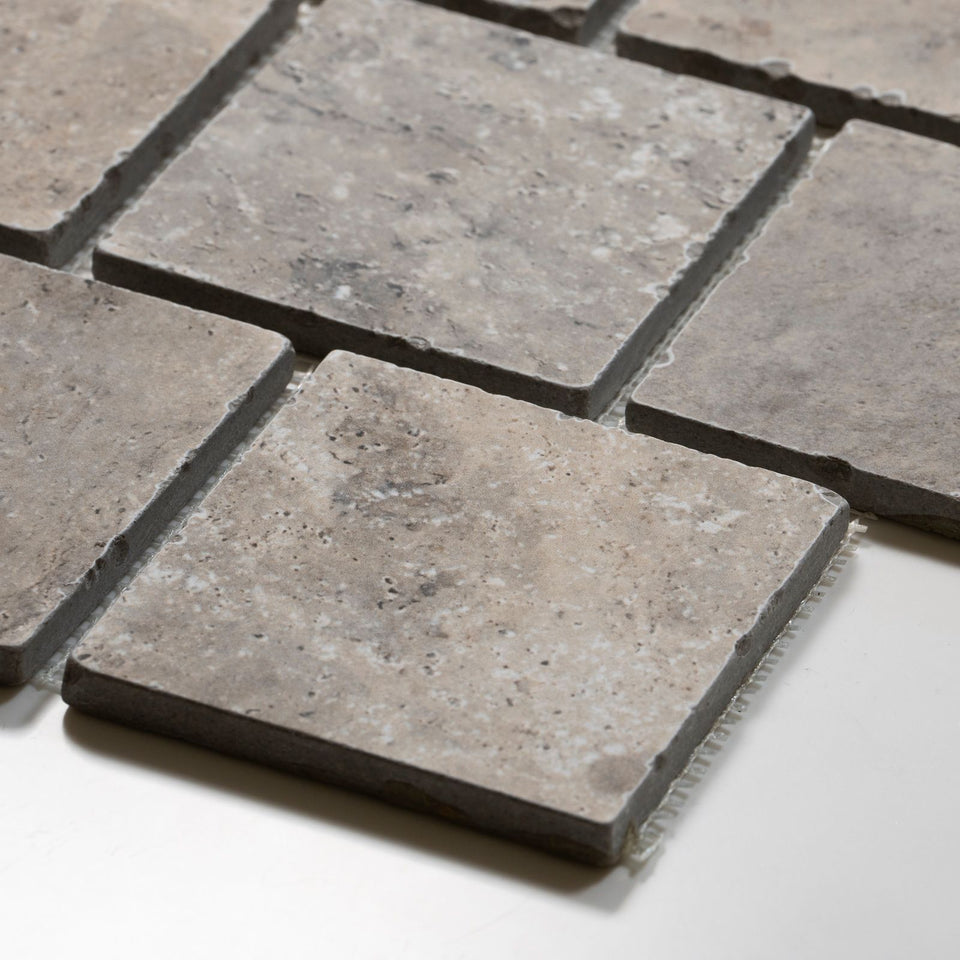 Valerie Rustic Travertine Brick Bond Cobblestone Porcelain Tile Sheets