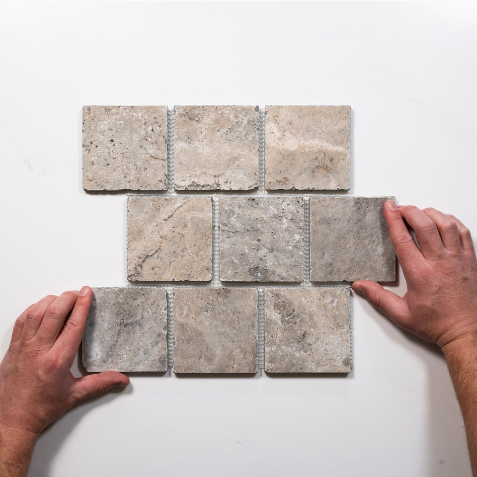 Valerie Rustic Travertine Brick Bond Cobblestone Porcelain Tile Sheets