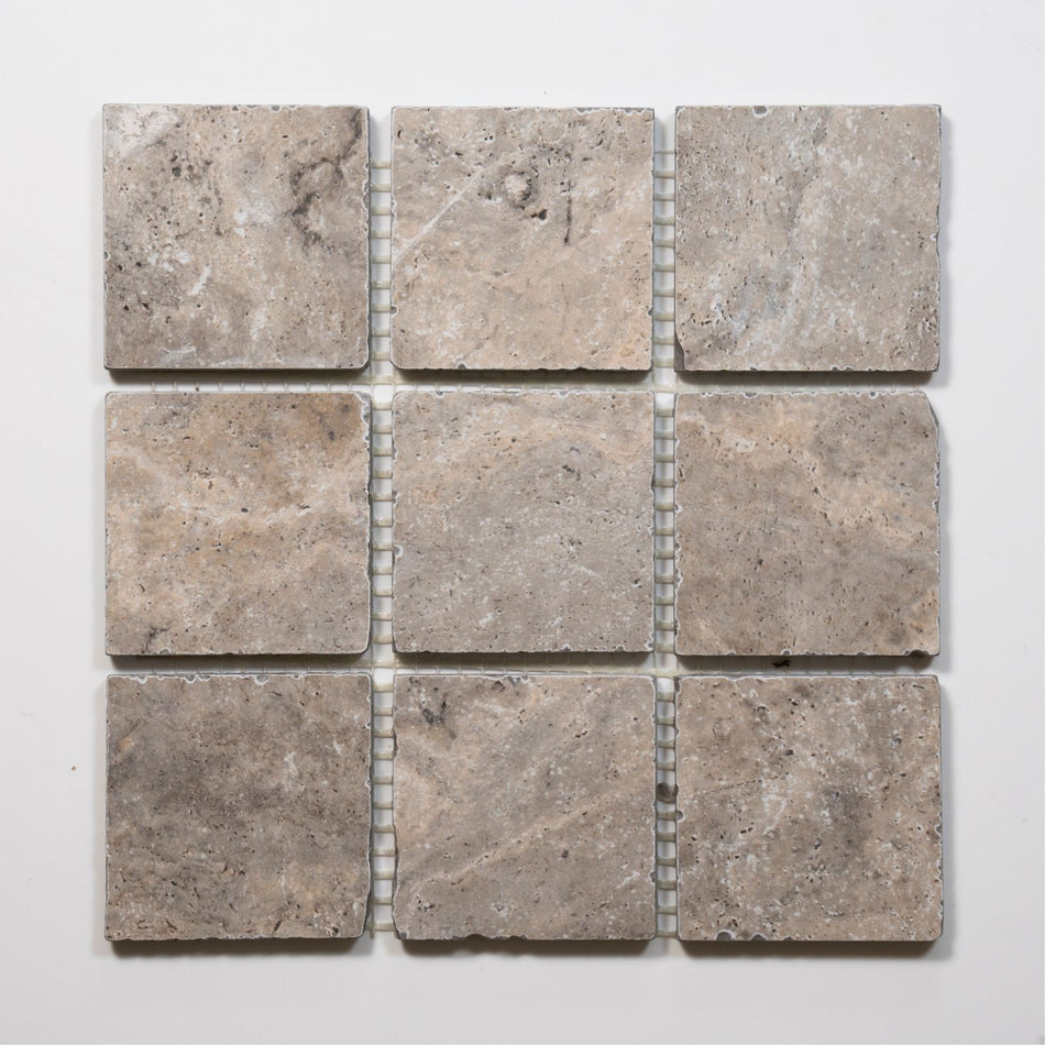 Valerie Rustic Travertine Straight Bond Cobblestone Porcelain Tile Sheets
