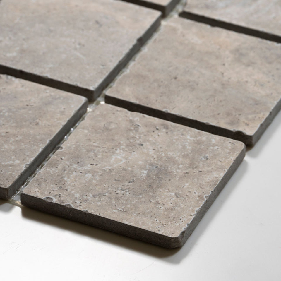 Valerie Rustic Travertine Straight Bond Cobblestone Porcelain Tile Sheets