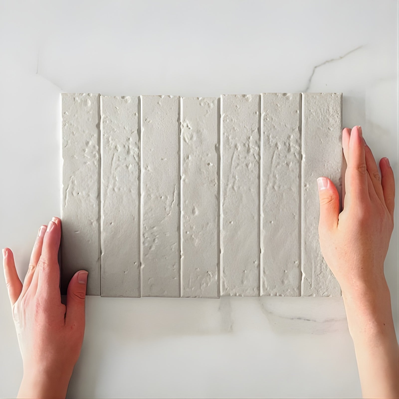 Pattern with Hand Vanilla Blaire Brick Tile Textured Matte 45 x 230 x 8mm Porcelain 23ANTCO - The Blue Space