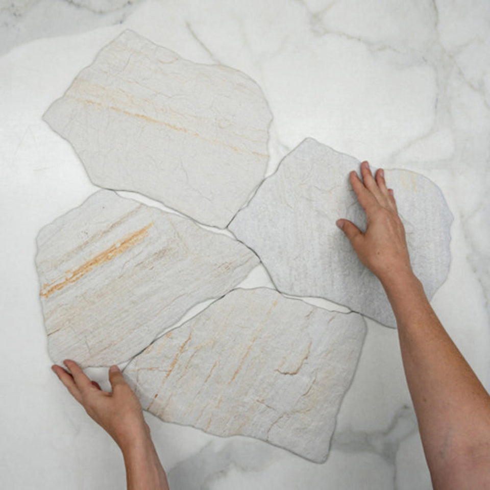 White Aria Stone Tile Matte Crazy Pave Porcelain