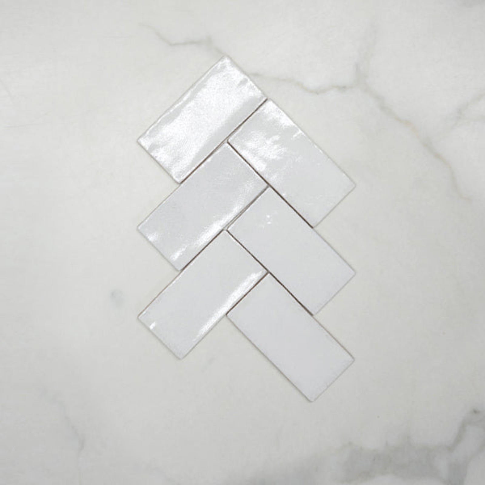 Fishbone No Hand White Dianna Hand Made Subway Tile 75 x 150 x 9mm Spanish Ceramic  | The Blue Space