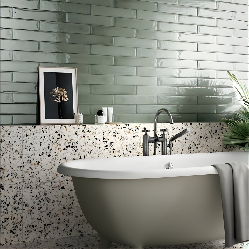 White Theo Terrazzo Tile Matt 200 x 200mm Porcelain