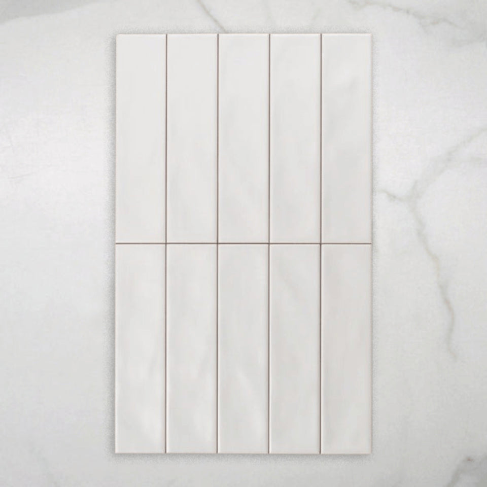 Whitehaven White Wavy Satin Ceramic Subway Tile 68x280mm