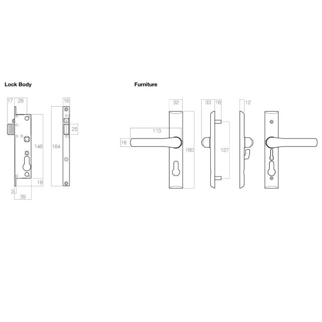Line Drawing Yale Quattro Hinged Security Door Lock White Y8104WHDP - The Blue Space