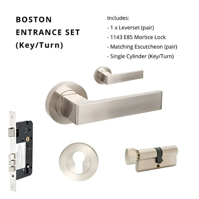 Zanda Boston Entrance Set 70mm Key/Turn Brushed Nickel