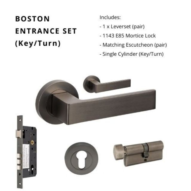 Zanda Boston Entrance Set 70mm Key/Turn Graphite Nickel